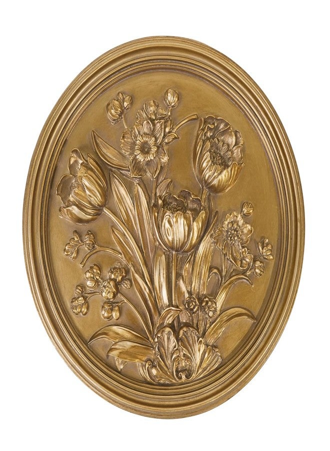 S-MANTIS Vintage Wall Sculpture,Antique Pediment,Hallway Wall Art,Hand Painted Floral Wall Decoration Accent Artworks for Indoor Kitchen Bedroom Living Room Office Outdoor Garden Patio (Antique Gold) - Image 1